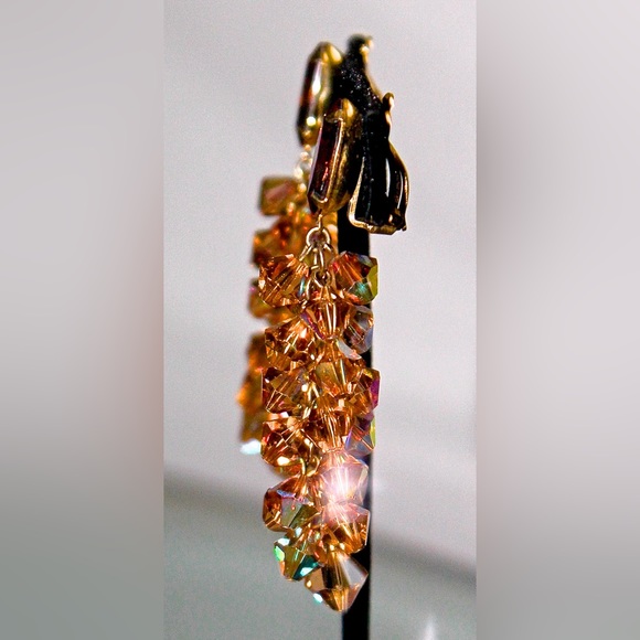 LEWIS SEGAL OF CALIFORNIA EARRINGS CLIP DANGLE GOLD AURORA BOREALIS VINTAGE - Picture 9 of 11